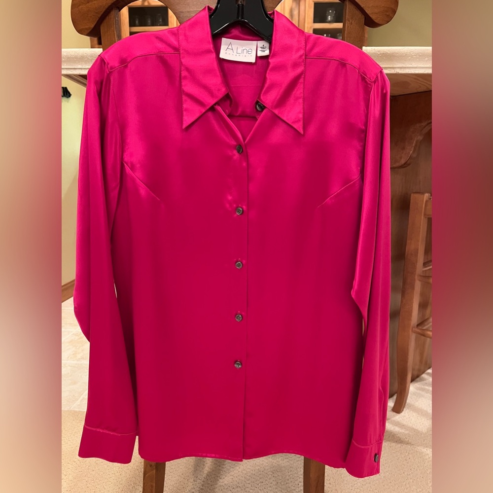 Anne Klein Fuchsia Silk Blouse, Size 4